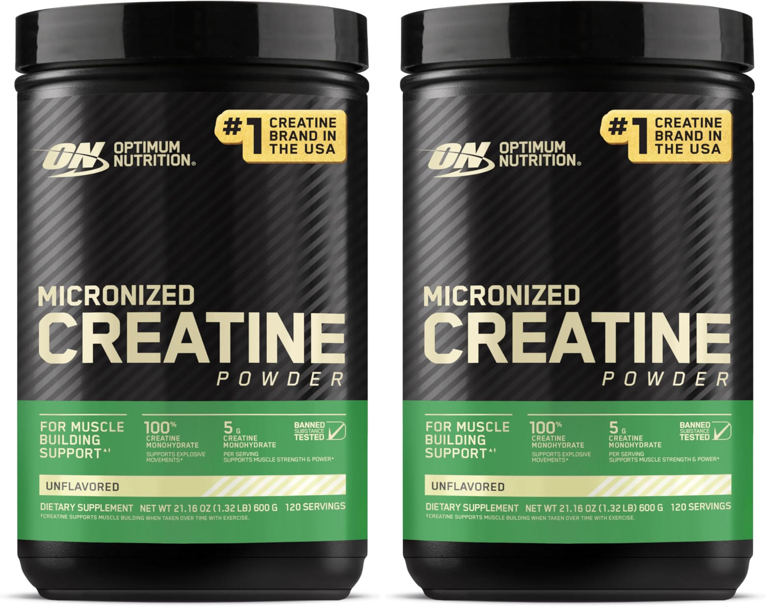 White tub of unflavoured creatine monohydrate powder