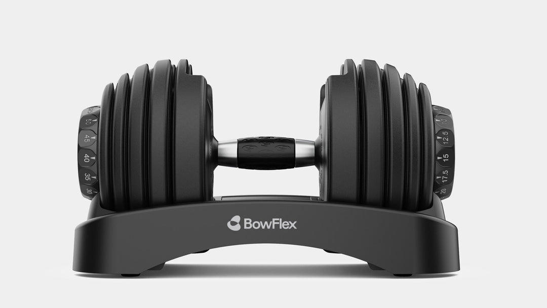 Bowflex SelectTech 552 adjustable dumbbells in their trays