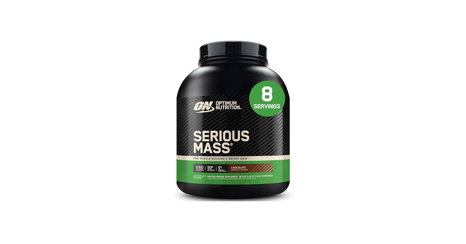 Tub of a high-calorie mass gainer protein powder